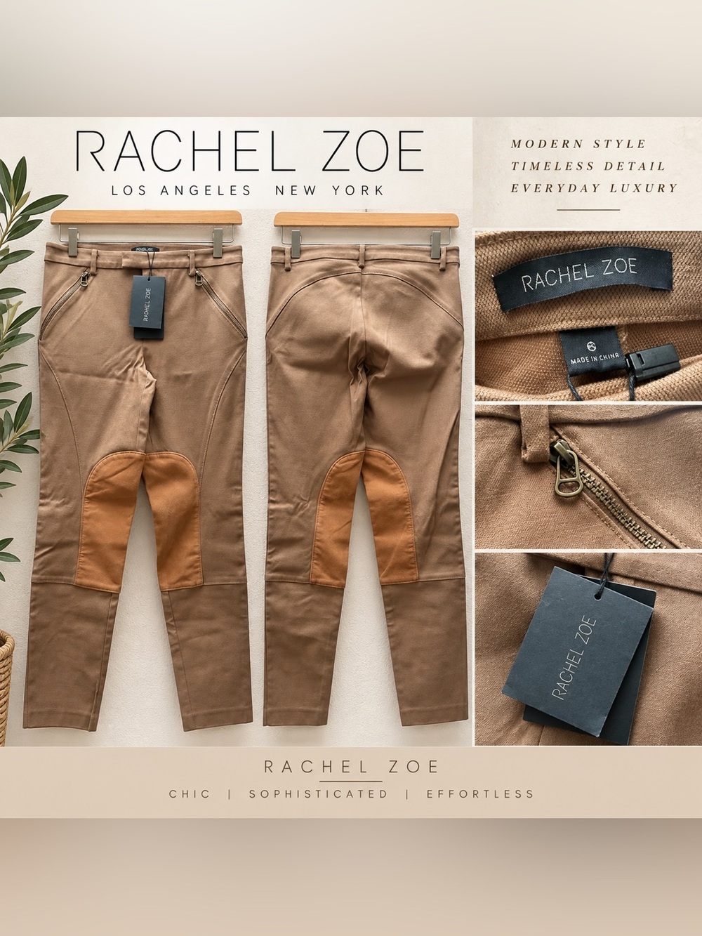 Rachel Zoe Tan Camel Riding-Inspired Cropped Chinos